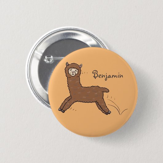 Cute happy brown alpaca cartoon ronde button 5,7 cm (Voorkant /achterkant)