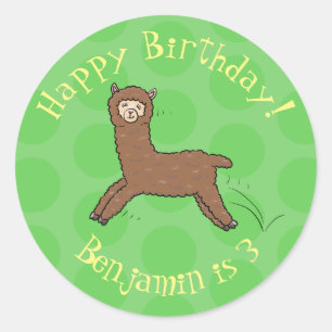 Cute happy brown alpaca cartoon ronde sticker