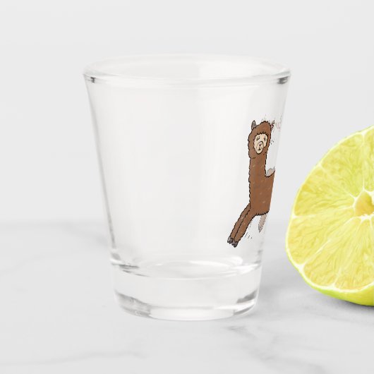 Cute happy brown alpaca cartoon shot glas (Links)