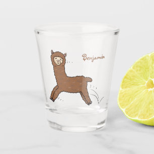 Cute happy brown alpaca cartoon shot glas