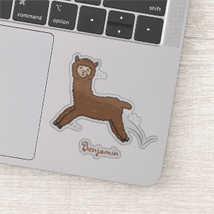 Cute happy brown alpaca cartoon sticker