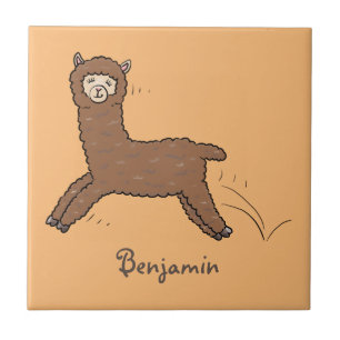 Cute happy brown alpaca cartoon tegeltje
