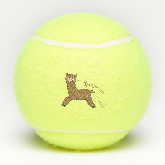 Cute happy brown alpaca cartoon tennisballen (Achterkant)