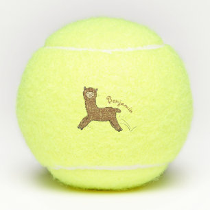 Cute happy brown alpaca cartoon tennisballen