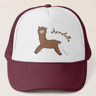 Cute happy brown alpaca cartoon trucker pet