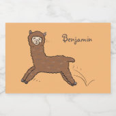 Cute happy brown alpaca cartoon voedselcontainer etiket (Enkel label)