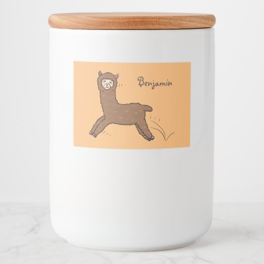 Cute happy brown alpaca cartoon voedselcontainer etiket (Voorkant)