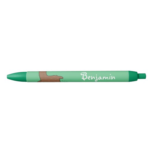 Cute happy brown alpaca cartoon zwarte inkt pen (Voorkant)