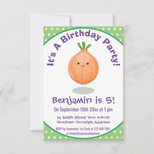 Cute happy brown onion cartoon illustratie kaart (Voorkant)