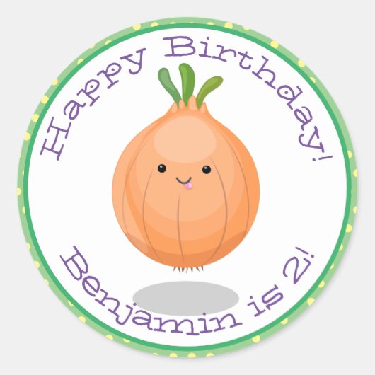 Cute happy brown onion cartoon illustratie ronde sticker (Voorkant)