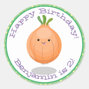 Cute happy brown onion cartoon illustratie ronde sticker