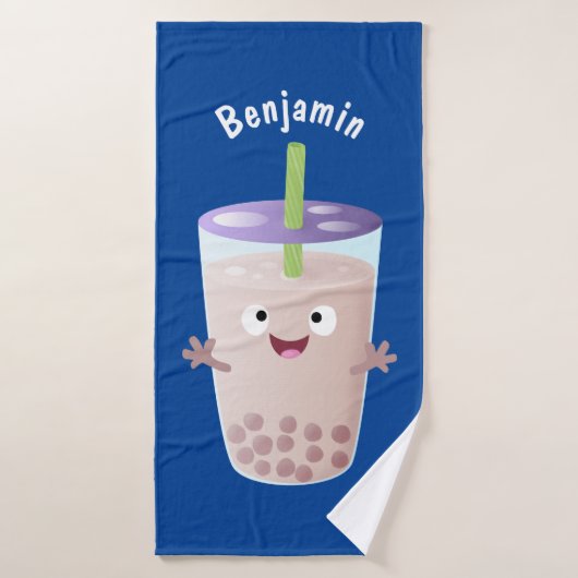 Cute happy bubble tea boba cartoon bad handdoek (Badhanddoek)