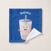 Cute happy bubble tea boba cartoon bad handdoek (Wasdoekje)