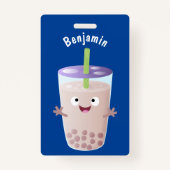 Cute happy bubble tea boba cartoon badge (Achterkant)