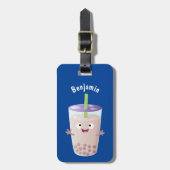 Cute happy bubble tea boba cartoon bagagelabel (Voorkant verticaal)