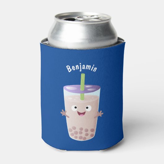 Cute happy bubble tea boba cartoon blikjeskoeler (Blikje Voorkant)