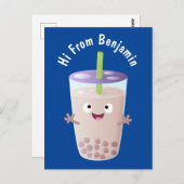 Cute happy bubble tea boba cartoon briefkaart (Voorkant / Achterkant)