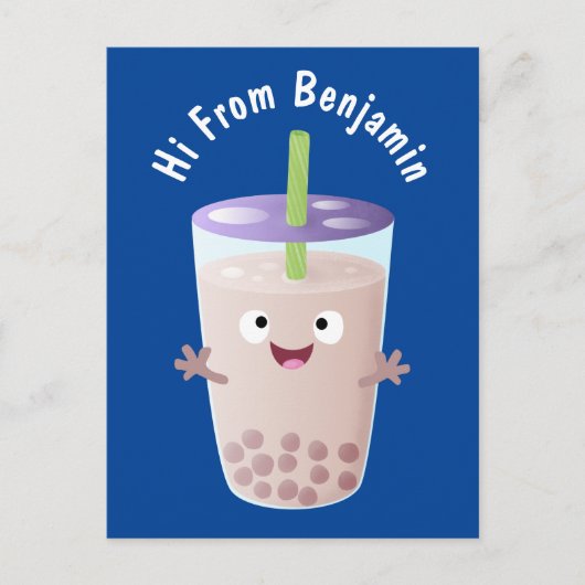 Cute happy bubble tea boba cartoon briefkaart (Voorkant)