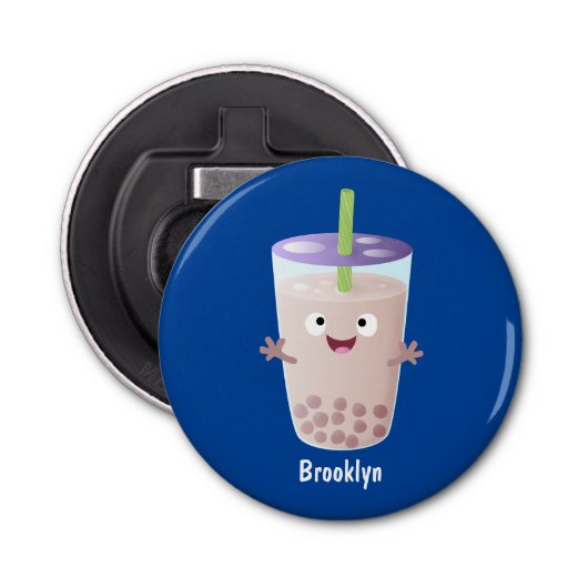 Cute happy bubble tea boba cartoon button flesopener (Voorkant)
