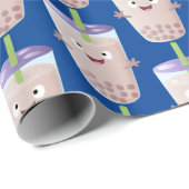 Cute happy bubble tea boba cartoon cadeaupapier (Rol Hoek)