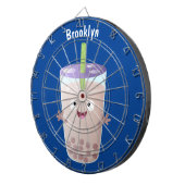 Cute happy bubble tea boba cartoon dartbord (Voorkant Rechts)
