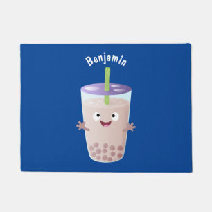 Cute happy bubble tea boba cartoon deurmat