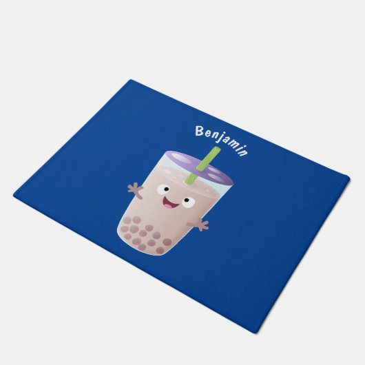 Cute happy bubble tea boba cartoon deurmat (Schuin)