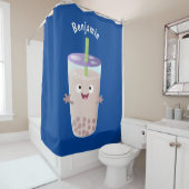 Cute happy bubble tea boba cartoon douchegordijn (In situ)