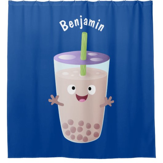 Cute happy bubble tea boba cartoon douchegordijn (Voorkant)