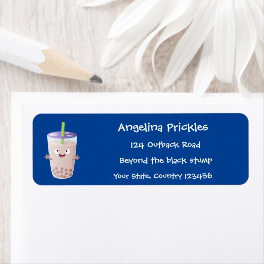 Cute happy bubble tea boba cartoon etiket (Insitu)
