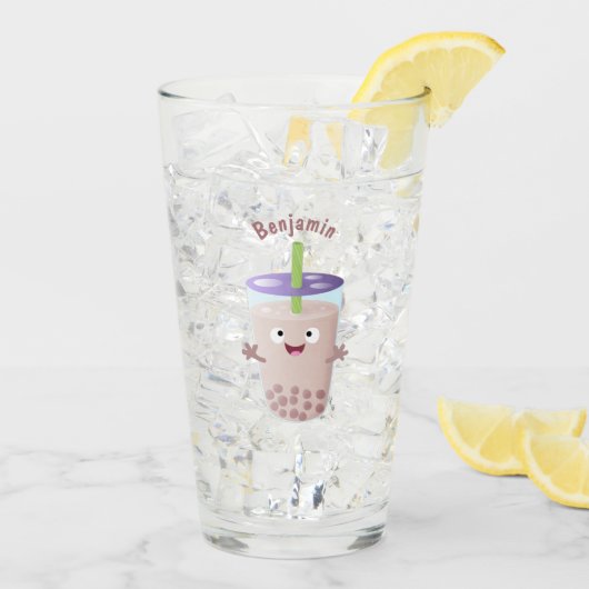 Cute happy bubble tea boba cartoon glas (Achterkant ijs)
