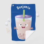 Cute happy bubble tea boba cartoon golfhanddoek (Insitu)
