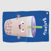 Cute happy bubble tea boba cartoon golfhanddoek (Horizontaal)