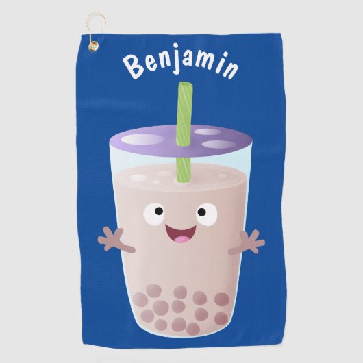 Cute happy bubble tea boba cartoon golfhanddoek (Voorkant)