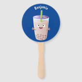 Cute happy bubble tea boba cartoon handwaaier (Achterkant)