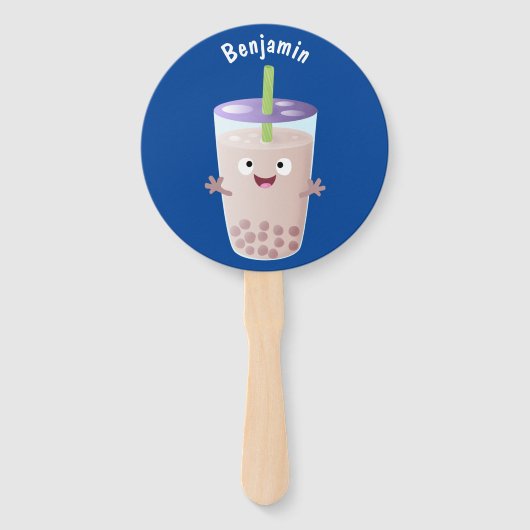 Cute happy bubble tea boba cartoon handwaaier (Voorkant)