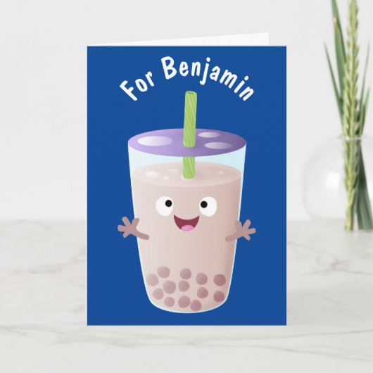 Cute happy bubble tea boba cartoon kaart (Voorkant)