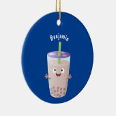 Cute happy bubble tea boba cartoon keramisch ornament (Rechts)