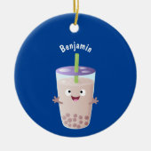 Cute happy bubble tea boba cartoon keramisch ornament (Voorkant)