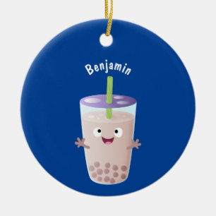 Cute happy bubble tea boba cartoon keramisch ornament