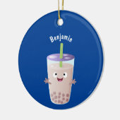 Cute happy bubble tea boba cartoon keramisch ornament (Links)