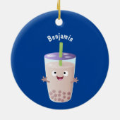 Cute happy bubble tea boba cartoon keramisch ornament (Achterkant)