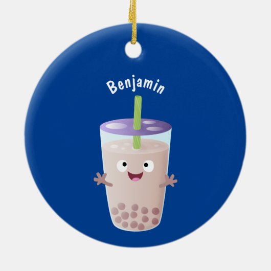 Cute happy bubble tea boba cartoon keramisch ornament (Achterkant)