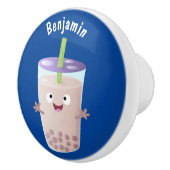 Cute happy bubble tea boba cartoon keramische knop (Rechts)