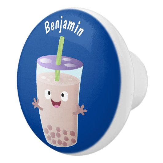 Cute happy bubble tea boba cartoon keramische knop (Rechts)