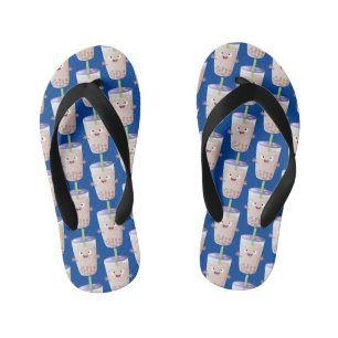 Cute happy bubble tea boba cartoon kinder teenslippers