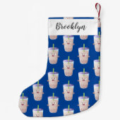 Cute happy bubble tea boba cartoon kleine kerstsok (Achterkant)