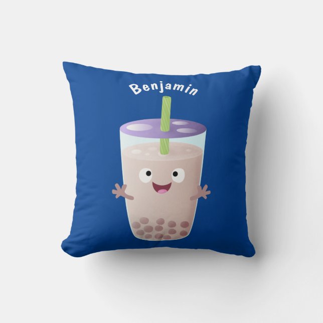 Cute happy bubble tea boba cartoon kussen (Voorkant)