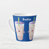 Cute happy bubble tea boba cartoon latte mok (Linkerhoek)