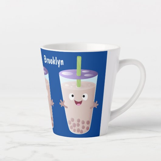 Cute happy bubble tea boba cartoon latte mok (Rechts)